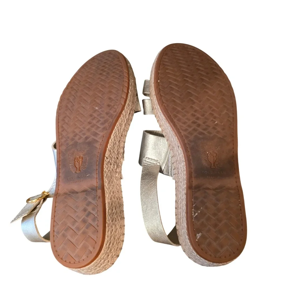 Cole Haan Cloudfeel Espadrille Sandals Gold Metallic Leather W30291 Women 8.5 B
